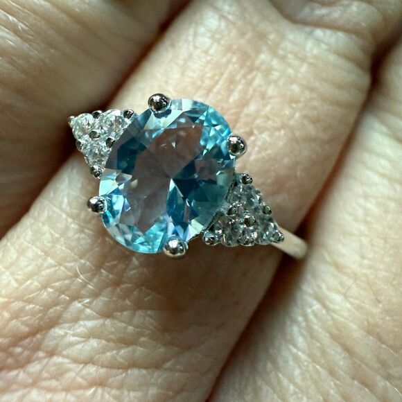 Sterling Silver Lab Created Blue Topaz Ring - Picture 1 of 10